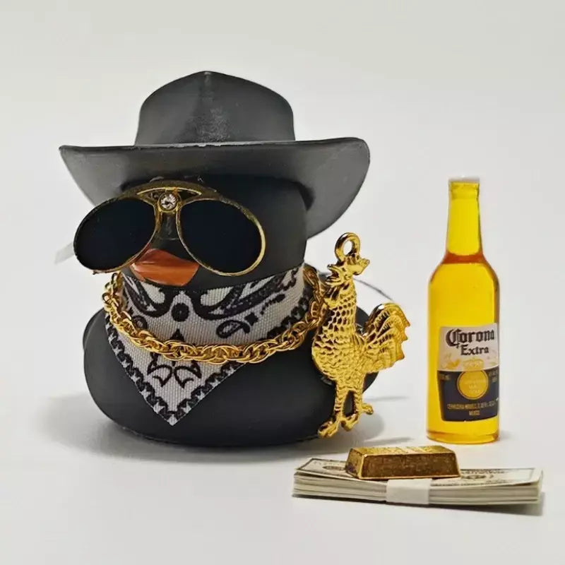 Ornamento de carro de pato de borracha de cowboy para jeep pato decorações de painel de carro peculiar pato de borracha acessórios de carro presentes engraçados de escritório
