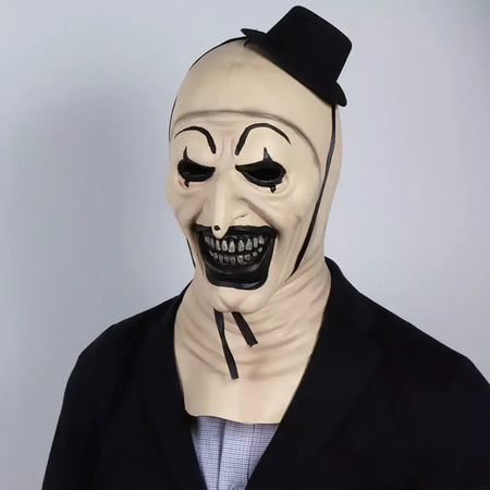 Horror Terrifier Palhaço Cosplay Máscara, Látex, Suave, Demônio, Mal, Coringa, Festa de Halloween, Fantasia, Adulto, Tamanho Único