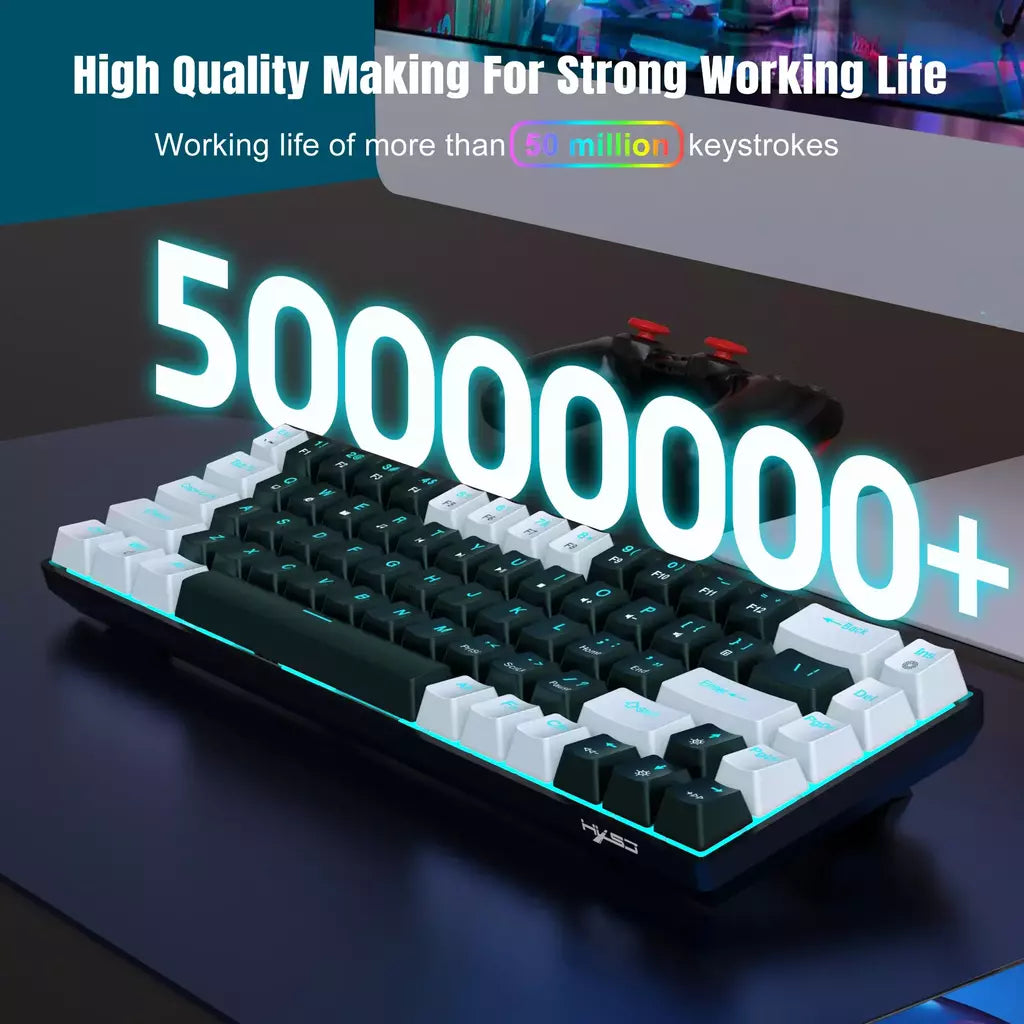 Teclado mecânico para jogos, LED retroiluminado, Interruptor azul, Ergonômico RGB, Quente, Troca, Jogos, PC, Laptop, Escritório, 68 Chaves
