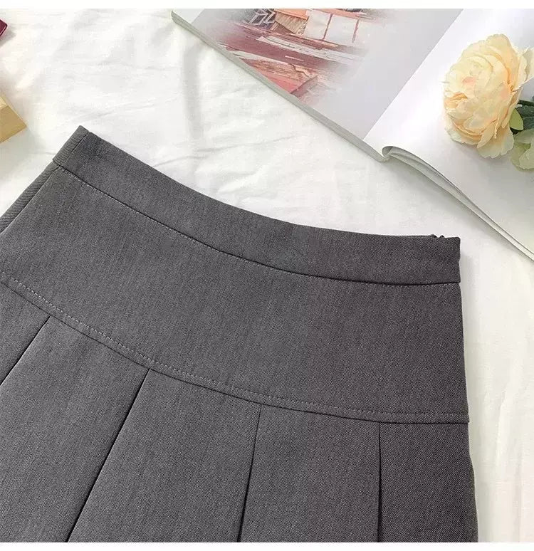 Mini vestido de cintura alta feminino, Cinza, Emagrecimento, Versátil, Anti-Exposição, Saia Linha A, Design, Sentido, Primavera, Outono, Novo, 2022