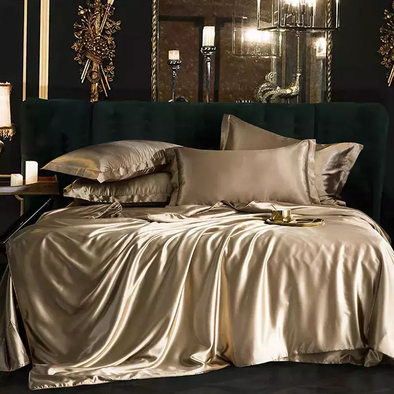 Conjunto De Cama De Luxo Com Capa De Edredão, 100% Seda, Duplo King e Queen Size, Conjuntos De Roupa De Cama, Kit De Capa De Cama, 4PCs