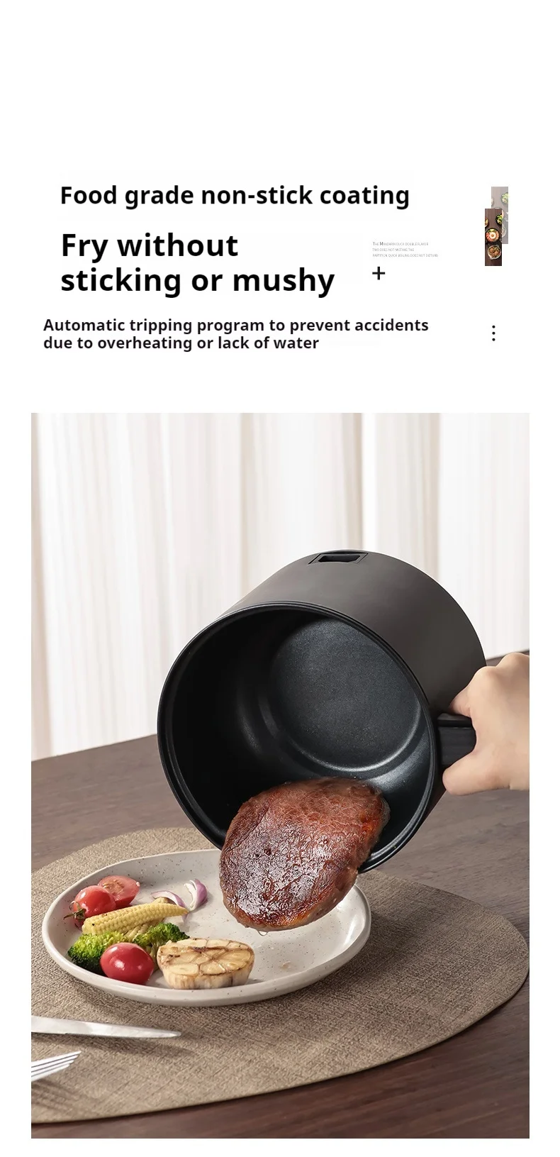 Panela elétrica antiaderente de 1,8l, panela multifuncional, panela de arroz cozido no vapor única/dupla com função de fritura elétrica