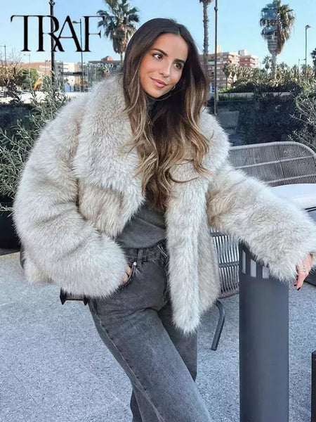 TRAF-Jaqueta feminina de tecido de lantejoulas de metal, casaco solto, gola alta, manga comprida, outerwear feminino chique, outono, inverno, 2023