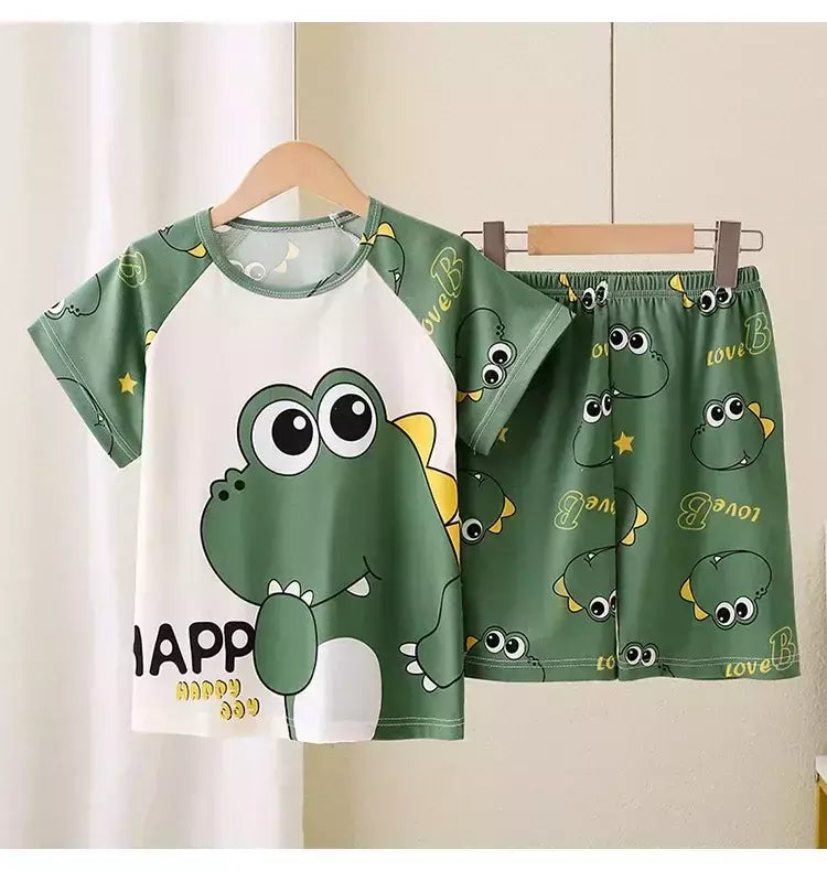 Novo verão crianças pijamas conjunto de 2 peças roupas de ar condicionado para meninos meninas bebê manga curta roupas para casa na moda