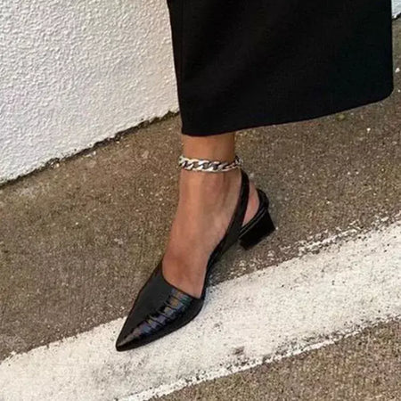 Mulheres apontou dedos bombas meados de salto grosso sandálias estilingue sapatos verão nova mulher do vintage senhora sandálias femininas chinelos sapatos