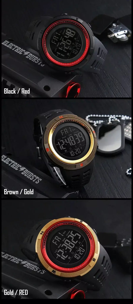 Skmei 1251 relógio digital à prova d'água para homens, relógio de pulso eletrônico esportivo com contagem regressiva, relógio militar led 1560 reloj hombre