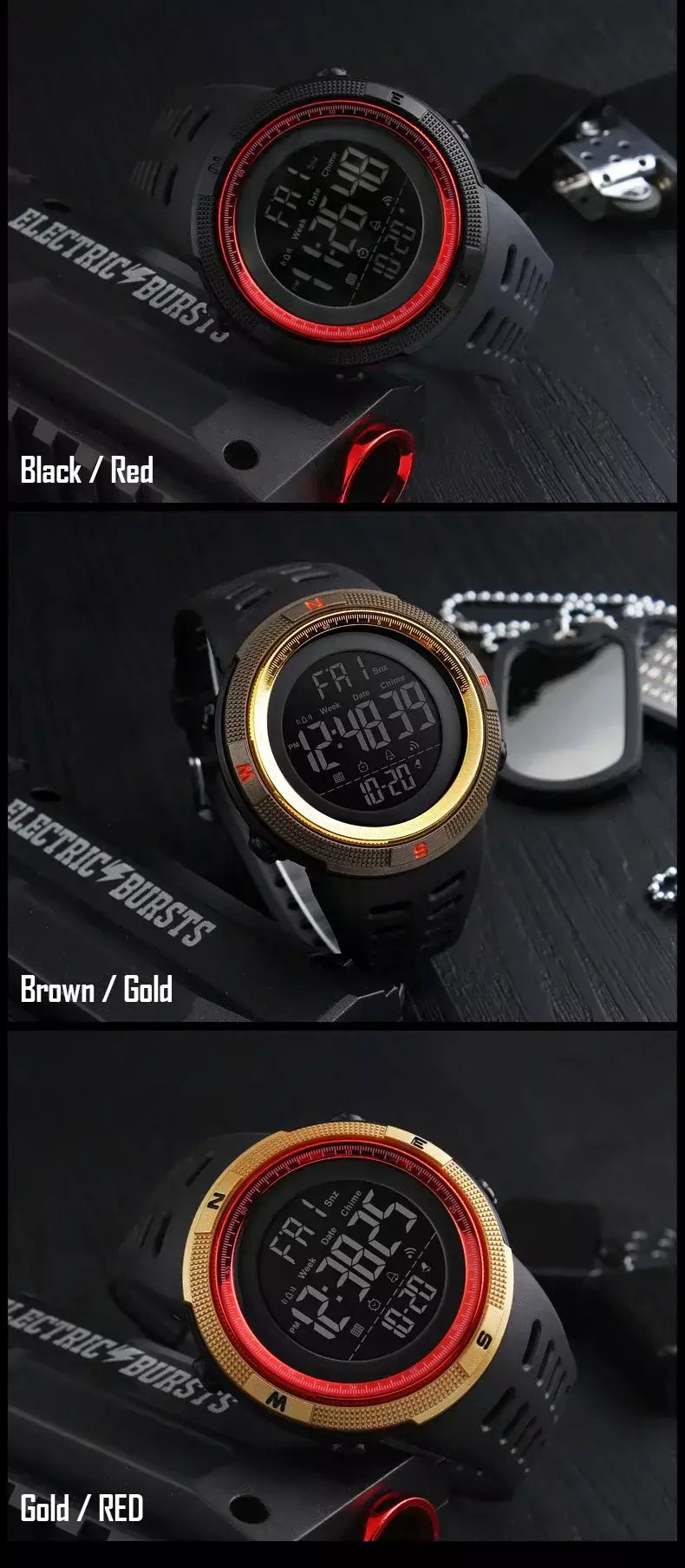 Skmei 1251 relógio digital à prova d'água para homens, relógio de pulso eletrônico esportivo com contagem regressiva, relógio militar led 1560 reloj hombre