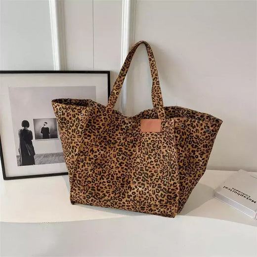 Oversized leopardo imprime sacos de ombro para mulheres lona deformável grande capacidade totes compras 2024 inverno novas bolsas luxo