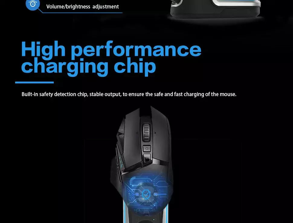 Fanxoo g-power mouse doca de carregamento sem fio para logitech g502 g502x plus gpw g903 com luz rgb botão de controle de volume do computador
