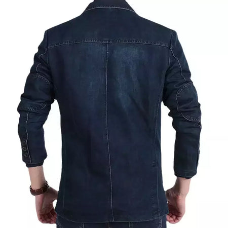 Blazers jaqueta masculina casual denim fino bolso splicing casaco masculino manga comprida único breasted turn-down collar blazers jaqueta