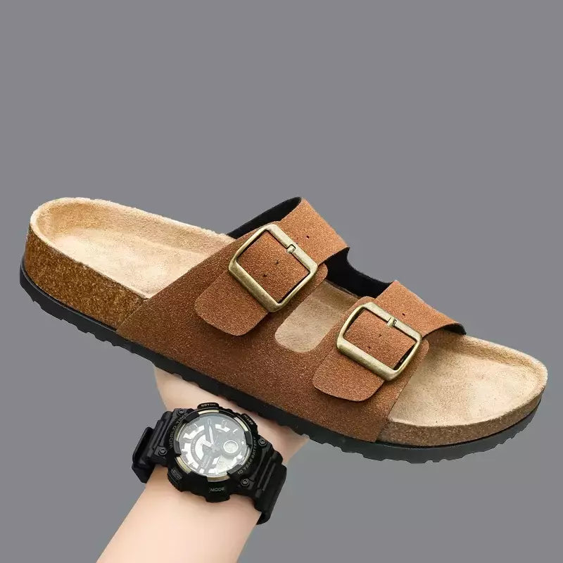 Sandálias masculinas de couro para praia, chinelo confortável, sapatos de marca original, verão 2022