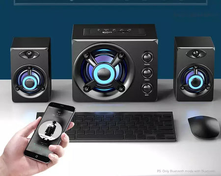 Alta-falantes estéreo 3d de alta fidelidade colorido led luz pesada aux usb com fio sem fio bluetooth áudio home theater barra de som surround tv