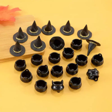 10 pçs halloween bruxa chapéu decorações chapéus em miniatura caldeirão potes chaleira ornamento festa de halloween decoração para casa diy artesanato