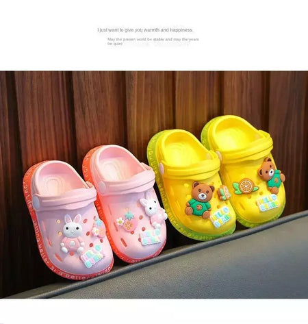 Chinelos bonitos dos desenhos animados das crianças com solas macias, Baby Bags Sapatos perfurados, Home and Baby Sandals