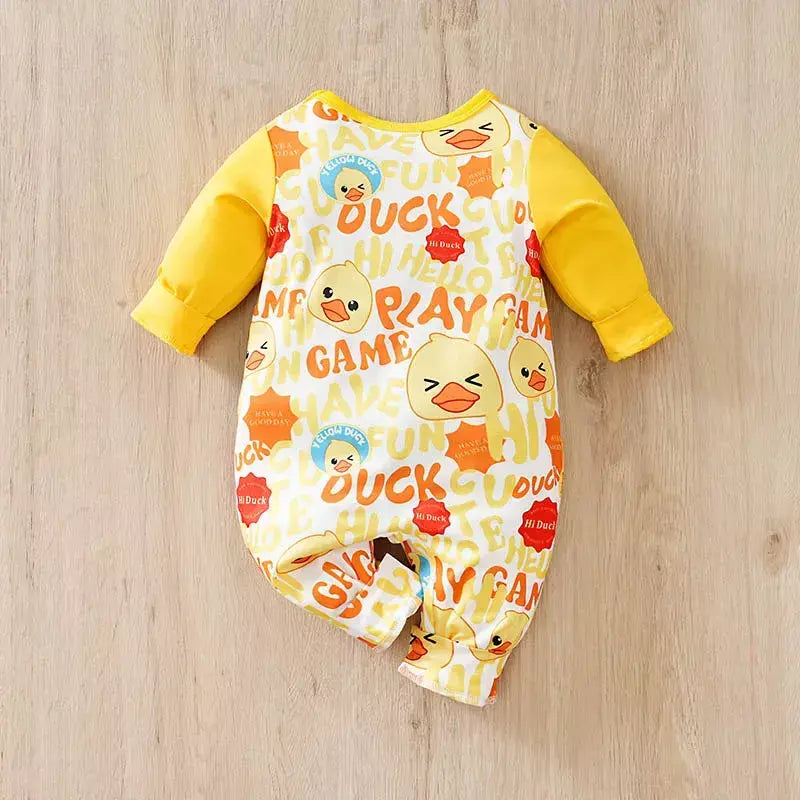 Bebê meninos meninas dos desenhos animados pato amarelo outono manga longa macacão infantil da criança recém-nascido 0-18 meses quente macio aconchegante