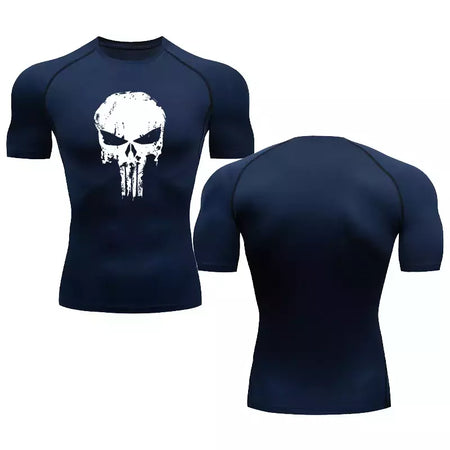 Camiseta masculina de compressão manga curta, blusa de mma, camiseta de caveira, blusa respirável para musculação, preta, verão