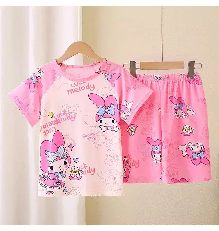 Novo verão crianças pijamas conjunto de 2 peças roupas de ar condicionado para meninos meninas bebê manga curta roupas para casa na moda