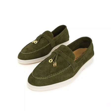 Sapatos de mula de camurça antiderrapante para mulheres, sapatos para dirigir, pingente de metal, marca de luxo, moda casual confortável, Le Fu