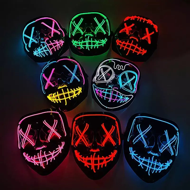 Neon sem fio led máscara de purga brilho no escuro cosplay máscara de terror halloween masquerade festa máscaras brilhantes engraçado vestir-se
