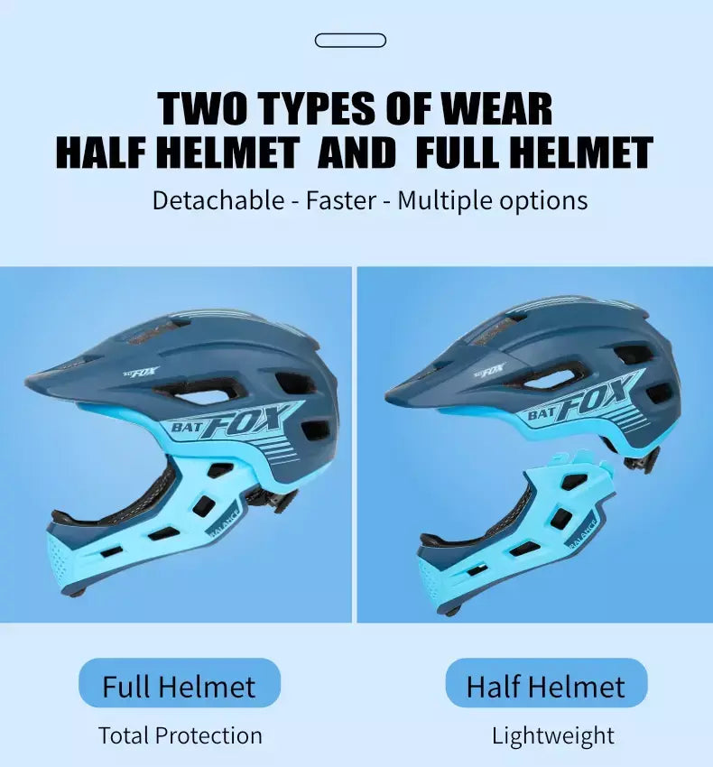 Batfox crianças rosto cheio capacete da bicicleta destacável downhill crianças ciclismo motocicleta skate esportes corrida capacete de bicicleta