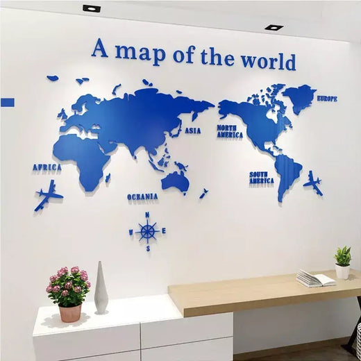 Estilo nórdico 3d mapa do mundo adesivo de parede acrílico cor sólida quarto parede com sala estar sala de aula adesivos decoração do escritório