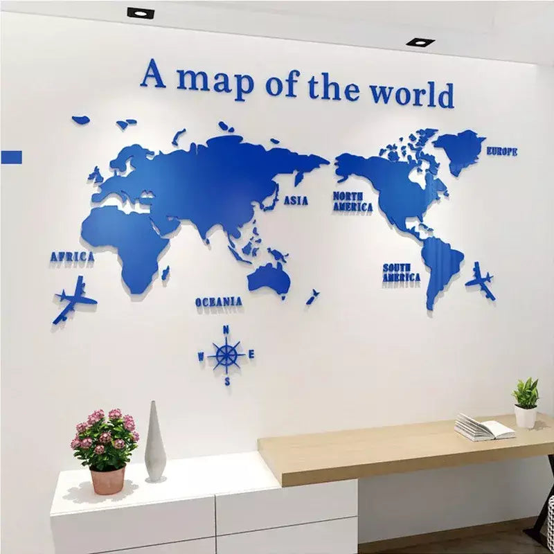 Estilo nórdico 3d mapa do mundo adesivo de parede acrílico cor sólida quarto parede com sala estar sala de aula adesivos decoração do escritório