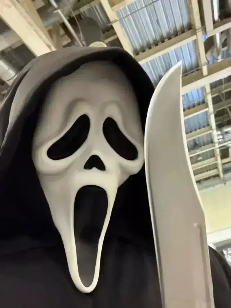 Látex grito ghostface máscara horror cabeça cheia máscara brincadeira cosplay traje filme assustador ghostface adereços decoração de casa fontes de festa