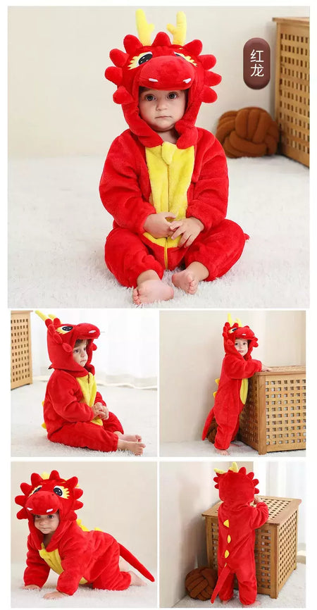 Macacão Dinossauro Vermelho para Bebê Recém-nascido, Criança Cosplay Roupas, Pijama Kigurumi, Bonito Animal Romper, Unicórnio Onesies, Meninos e Meninas