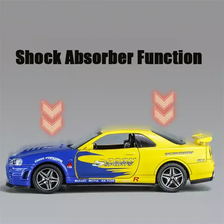 1:32 gtr r34 skyline simulação de liga rápida modelo de carro diecasts & veículos de brinquedo e carros furiosos decoração brinquedos para crianças menino