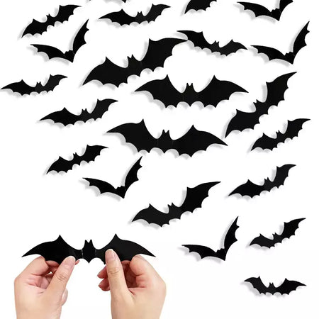 Halloween 3d morcego preto adesivos de parede para casa quarto decoração interior adereços assustadores crianças festa favores decalques parede janela adesivo