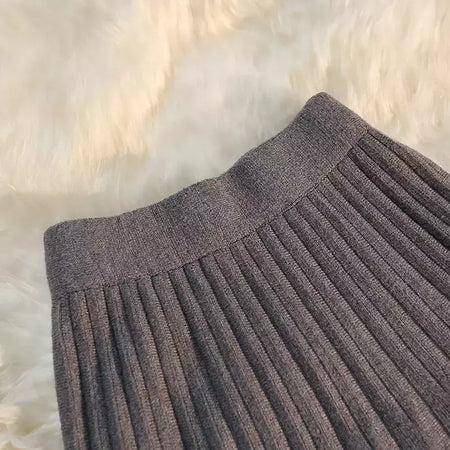 Míni saia plissada de malha feminina, cintura alta elástica, saia guarda-chuva linha A, casual sexy, curta, outono, inverno