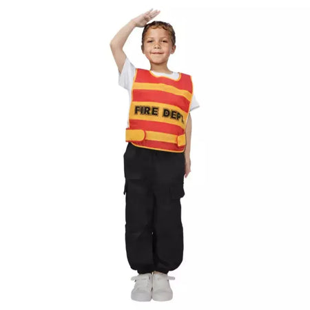 Conjunto de fantasia de bombeiro, chapéus e coletes, suprimentos para festa temática de bombeiro, fantasia para crianças, aniversário, dia das bruxas, vestido, suprimentos para festa