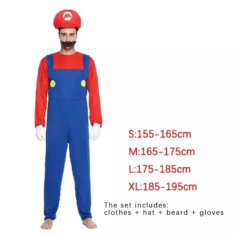 Jogo marios super luigi irmãos uniforme conjunto cosplay trajes engraçado anime adulto homem macacão mulher vestido traje de halloween