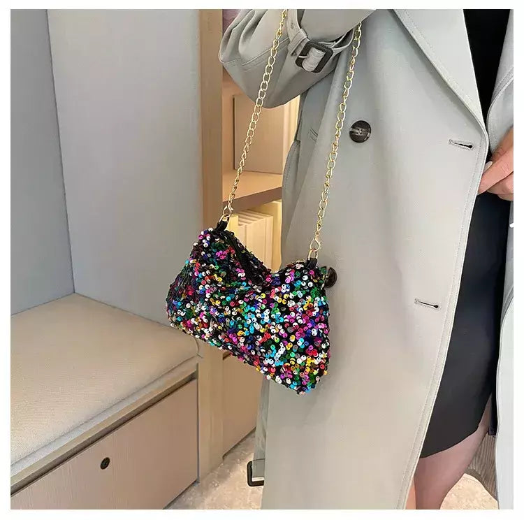 Lantejoulas crossbody saco de corrente simples ins cor sólida lantejoulas bolsa de ombro axilas bolsa de telefone noite sacos de embreagem bolsa