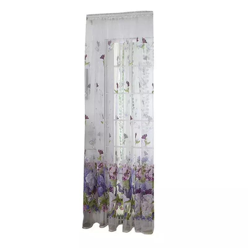 Tule Floral em Cortinas Puras, Tratamento Janela, Painel Persianas, Sala de estar, Quarto, Cozinha, Sombra, Roxo, Peônia