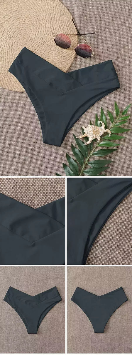 Tanga brasileira de biquíni para mulheres, semi-banho, roupa de praia sexy V cheeky, banho preto para senhoras, natação