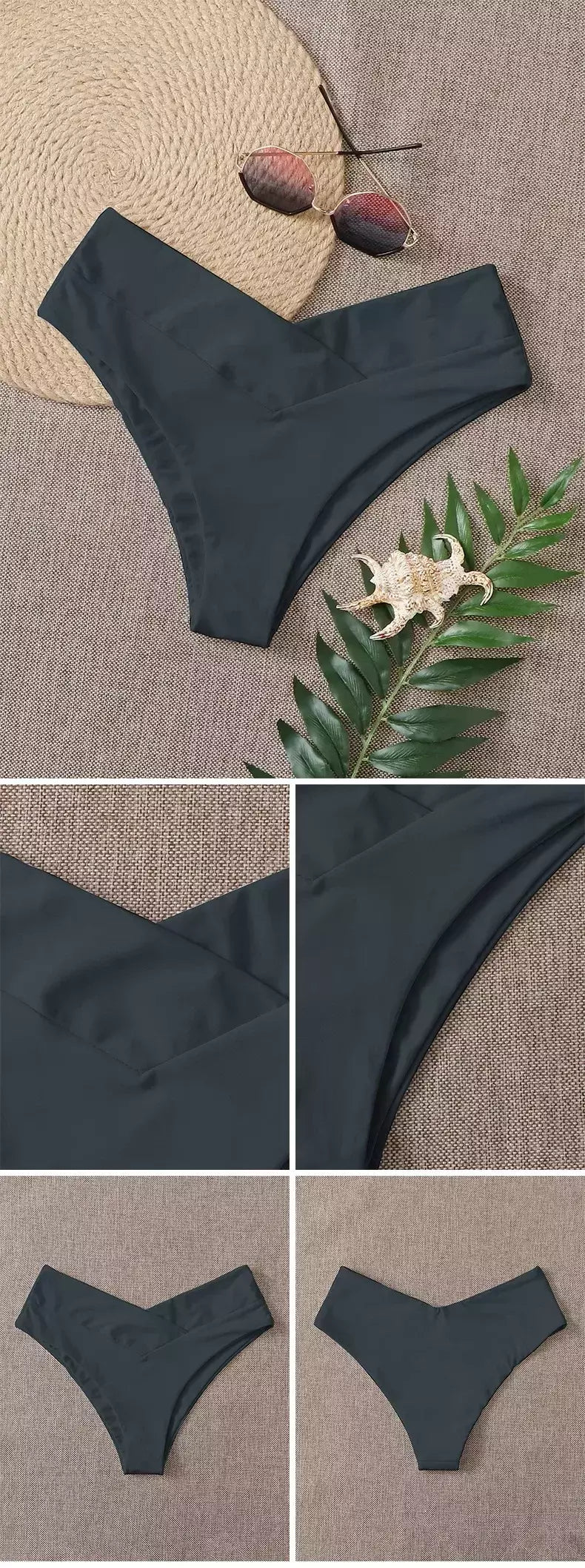 Tanga brasileira de biquíni para mulheres, semi-banho, roupa de praia sexy V cheeky, banho preto para senhoras, natação