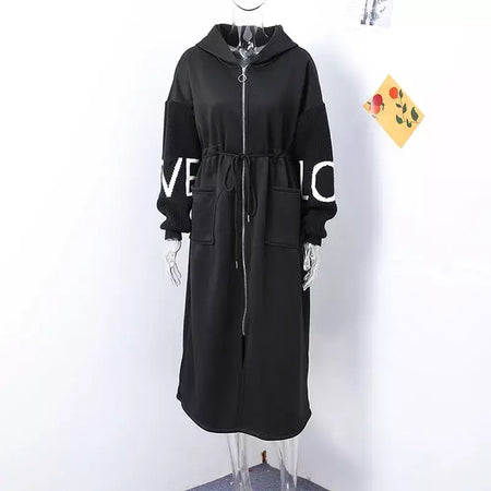 Casual longo retalhos casacos de malha feminino casual hoodies rendas até bolsos jaquetas femininas 2024 outono inverno nova senhora outerwears