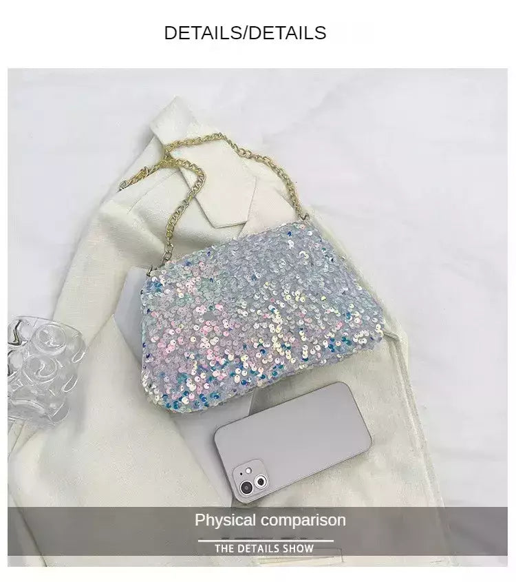 Lantejoulas crossbody saco de corrente simples ins cor sólida lantejoulas bolsa de ombro axilas bolsa de telefone noite sacos de embreagem bolsa