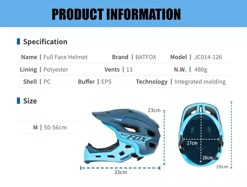 Batfox crianças rosto cheio capacete da bicicleta destacável downhill crianças ciclismo motocicleta skate esportes corrida capacete de bicicleta