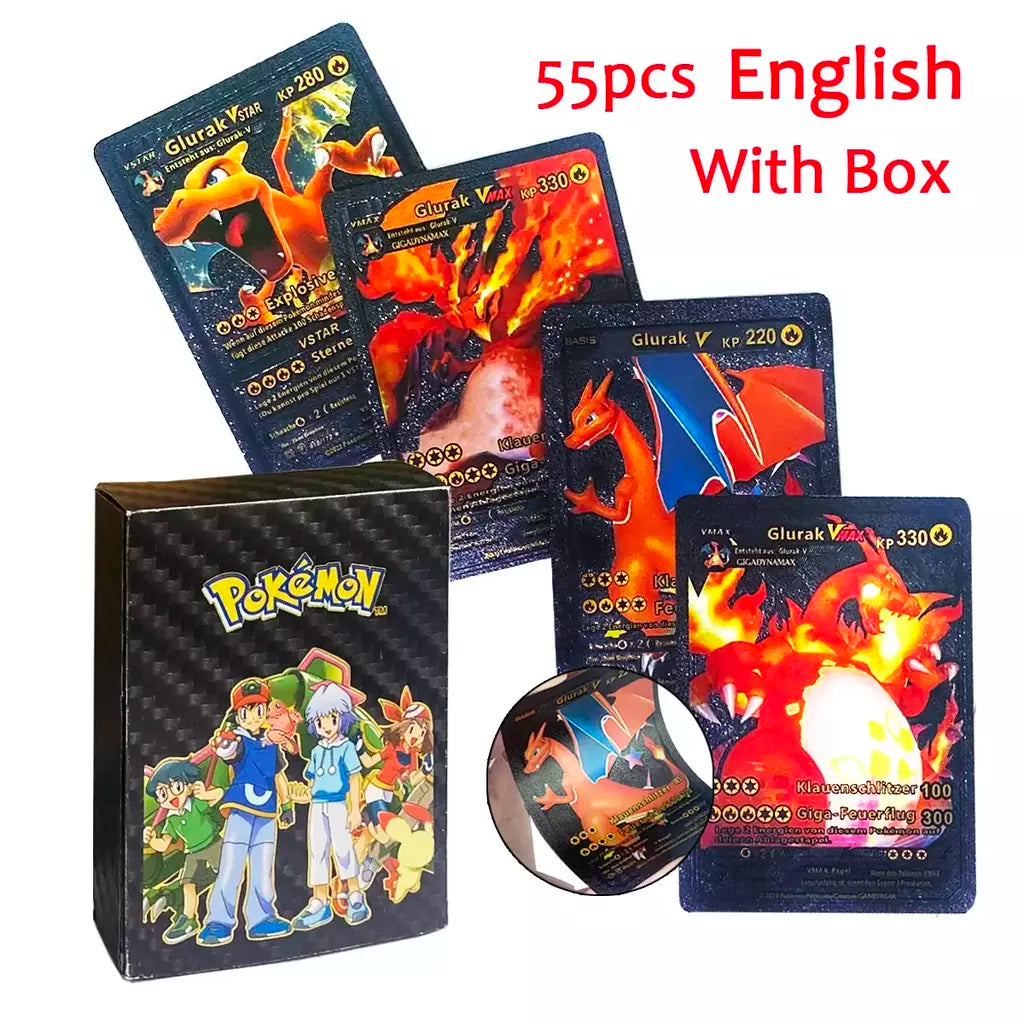 Novo 27-110 pçs cartas pokemon cartões francês inglês espanhol alemão folha de ouro silve cartões charizard vmax gx jogo coleção cartão