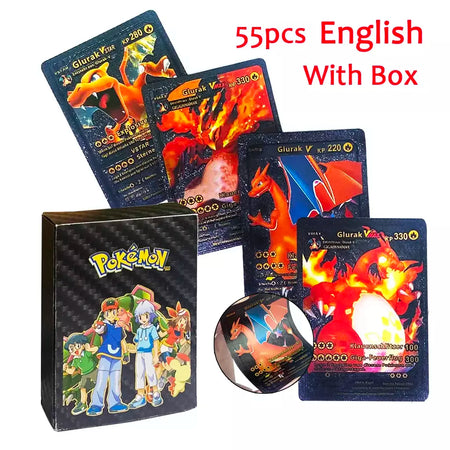 Novo 27-110 pçs cartas pokemon cartões francês inglês espanhol alemão folha de ouro silve cartões charizard vmax gx jogo coleção cartão