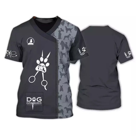 Dog Groomer's T-shirts para homens e mulheres, Pet Grooming Uniformes, Tops roupas, canino, veterinário, cabeleireiros, trabalho canino, 2024