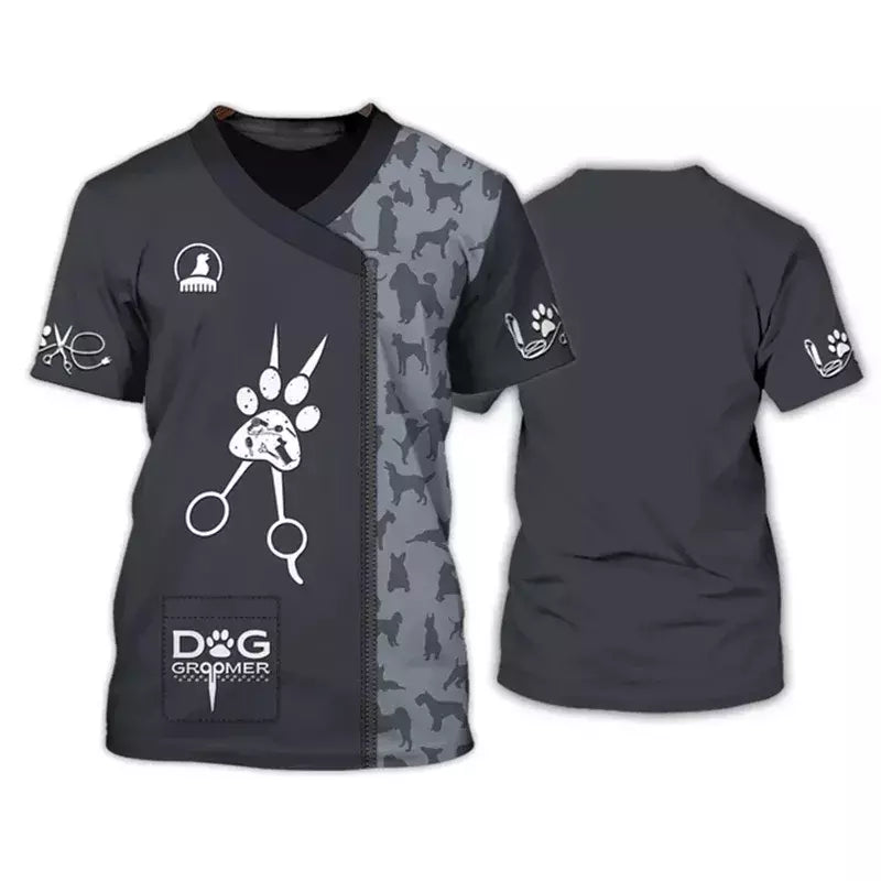 Dog Groomer's T-shirts para homens e mulheres, Pet Grooming Uniformes, Tops roupas, canino, veterinário, cabeleireiros, trabalho canino, 2024