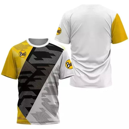 Camisa de tênis com gola O respirável masculina, camiseta estampada, secagem rápida, manga curta, fitness, corrida, esportes ao ar livre, verão