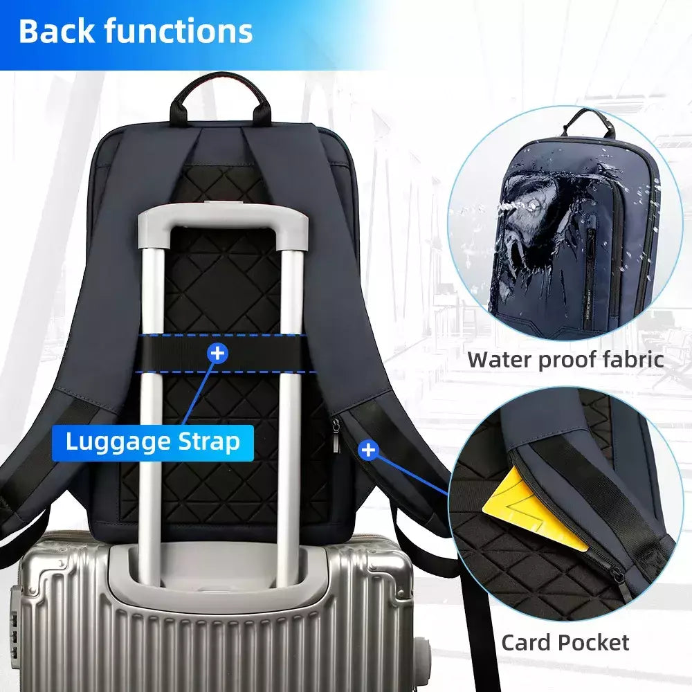 Mochila HK Slim para Homens, Sacos de Laptop, Impermeável, Minimalista, Negócios, Carregamento USB, Casual, Viagem, Trabalho, 15,6";;VERDADEIRO;;"8228-Black