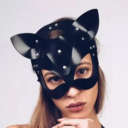 Meia face gato cosplay máscara de couro feminino olho cosplay festa de halloween pu meia máscara facial adulto suprimentos de jogo adulto jogo
