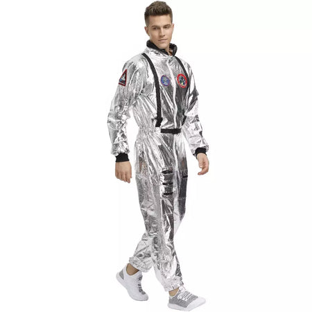 Halloween natal prata spaceman masculino feminino espaço terno adulto crianças astronauta traje festa de família vestir-se presente aniversário