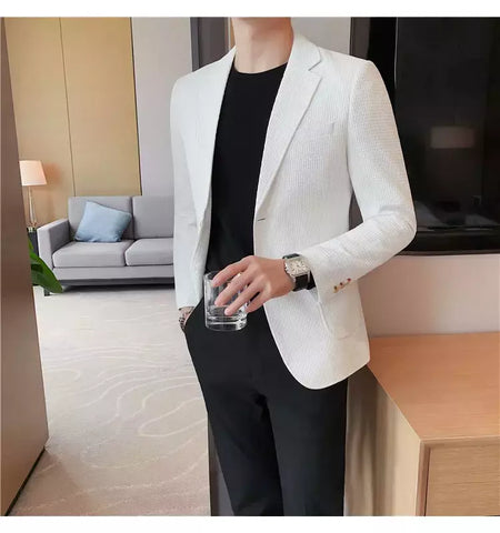 Casaco de peito único masculino, blazer slim fit, blazers grandes, casacos elegantes de luxo, outwear casual coreano para casamento