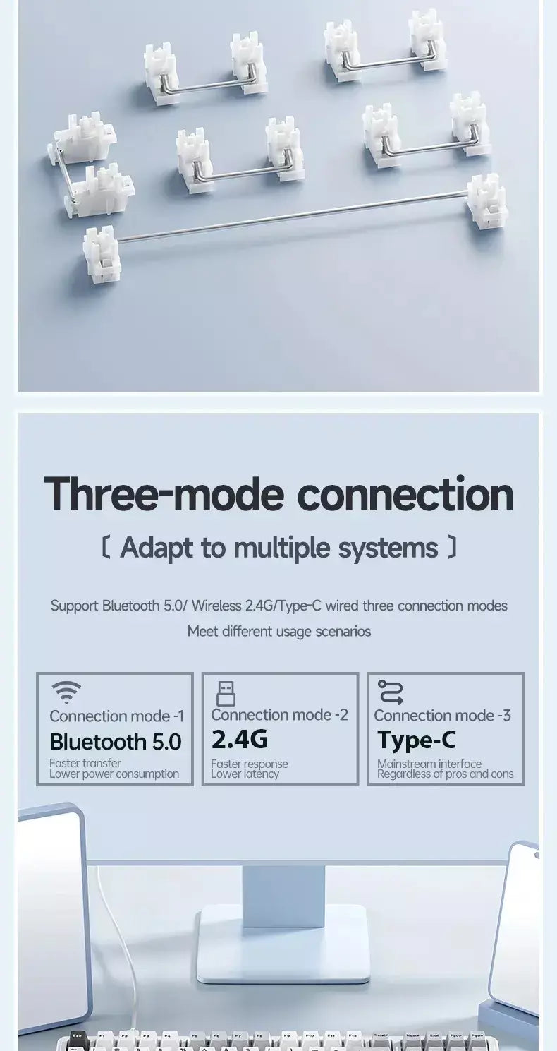 Aula f99 teclado mecânico para jogos, três modos, 2.4g, sem fio, bluetooth, com fio, troca quente, junta pbt, rgb para jogos, digitação, 99 teclas